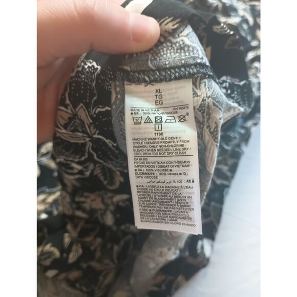 Old Navy Floral Button Down Skirt Midi Women Size XL Pull on Black Tan Brown - Picture 4 of 5